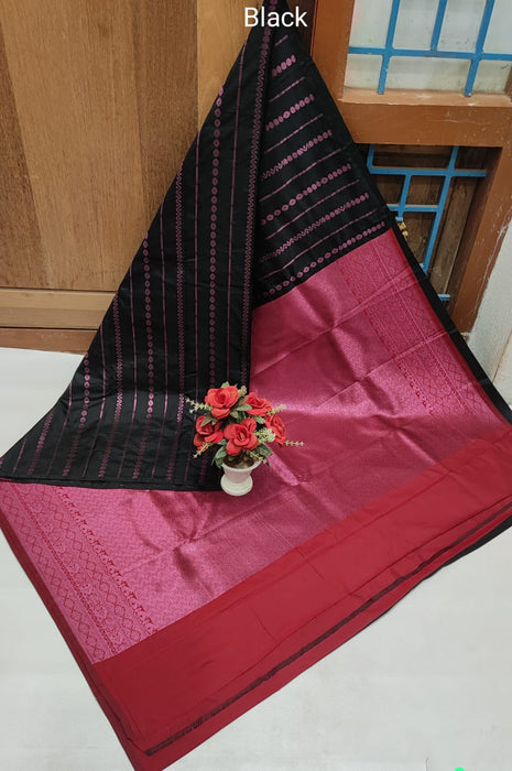 Fancy Soft Silk Butta Saree - Black And Pink