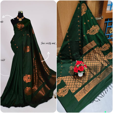 Fancy Soft Silk Butta Saree - Green