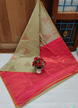 Fancy Soft Silk Butta Saree - Beige And Peach