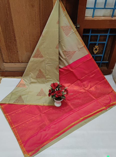 Fancy Soft Silk Butta Saree - Beige And Peach