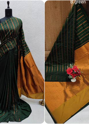 Fancy Soft Silk Butta Saree - Green And Mustard Yellow