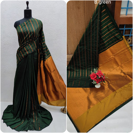 Fancy Soft Silk Butta Saree - Green And Mustard Yellow