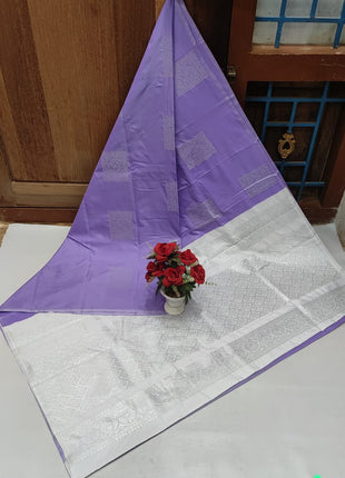 Fancy Soft Silk Butta Saree - Lavender And White