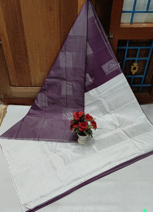Fancy Soft SIlk Butta Saree - Purple With White