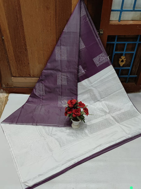 Fancy Soft SIlk Butta Saree - Purple With White