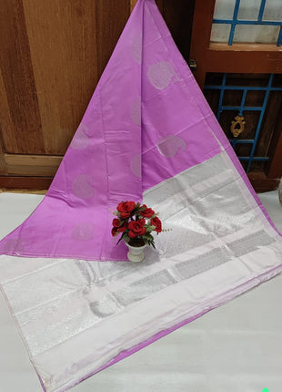 Fancy Soft Silk Butta Saree - Lavender And White