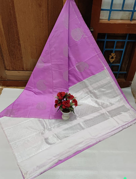 Fancy Soft Silk Butta Saree - Lavender And White