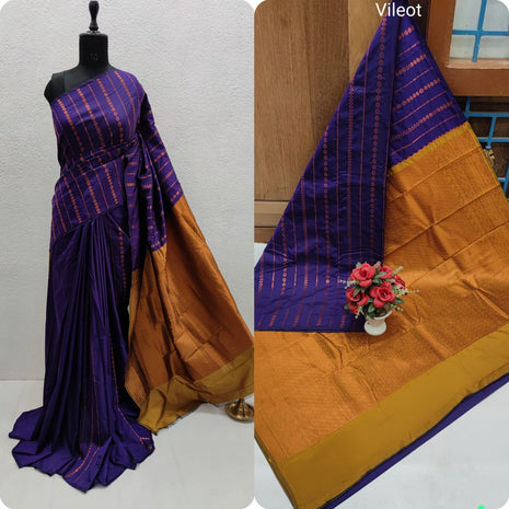 Fancy Soft Silk Butta Saree - Violet And Mustard Yellow