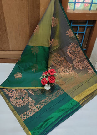 Fancy Soft Silk Butta Saree - Mehandi Green And Bottle Green