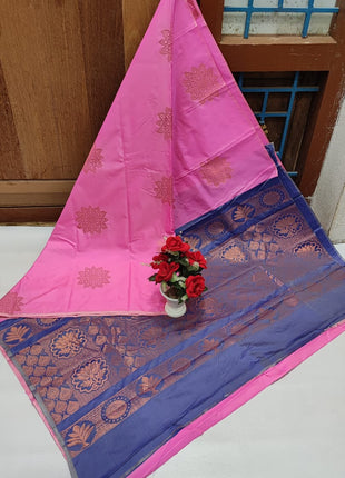 Fancy Soft Silk Butta Saree - Pink And Dark Grey