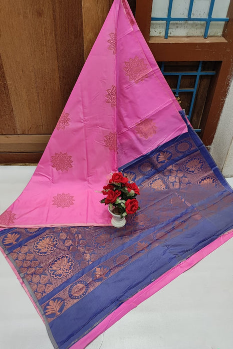 Fancy Soft Silk Butta Saree - Pink And Dark Grey