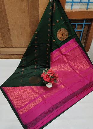 Fancy Soft Silk Butta Saree - Green And Pink