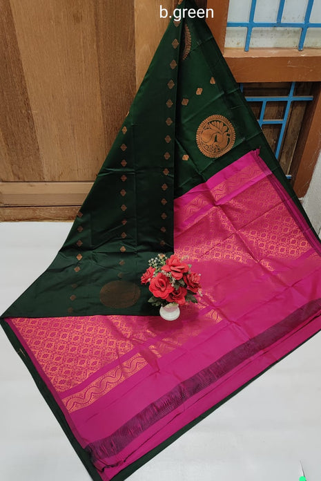 Fancy Soft Silk Butta Saree - Green And Pink