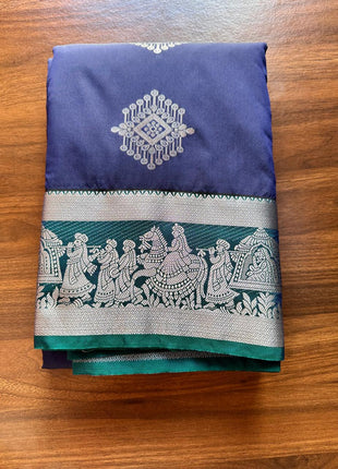 Kanchipuram Handloon Silk Saree - LTS175 Navyblue And Tealgreen