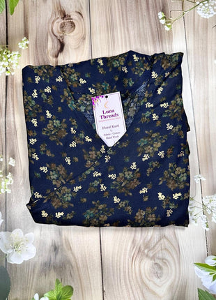 Navy Blue With Floral Prints - LTC27