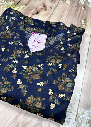 Navy Blue With Floral Prints - LTC27