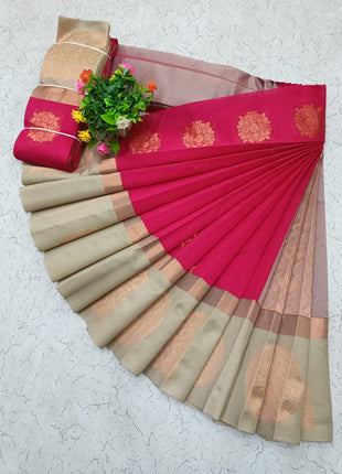 Uppada Kotanji Contrast Border Silk Cotton Sarees