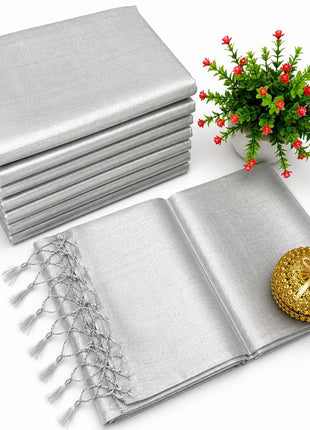Women's Premium Silver Silk Cotton Saree with Running Blouse Piece