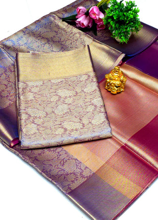 Luna Kanchipuram Tissue Silk Saree - LTS97 Reddish Brown