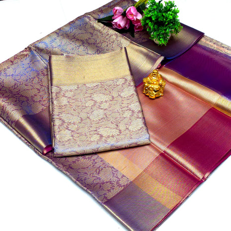 Luna Kanchipuram Tissue Silk Saree - LTS97 Reddish Brown
