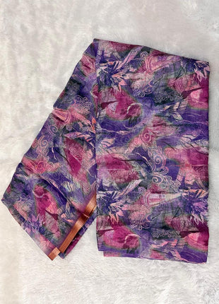 Handloom Floral Linen Soft Silk Cotton Saree - LTS103 Deep Blue-Purple