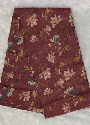 Handloom Floral Linen Soft Silk Cotton Saree - LTS106 Rust Orange