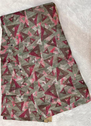 Handloom Floral Linen Soft Silk Cotton Saree - LTS108 Moss Green