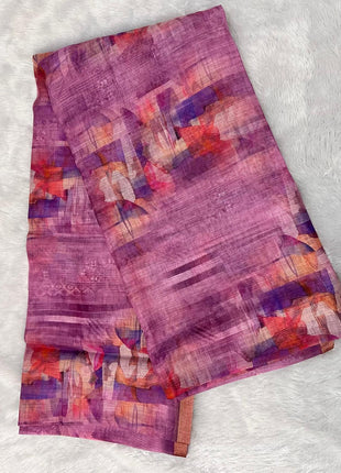 Handloom Floral Linen Soft Silk Cotton Saree  - LTS110 Magenta Pink