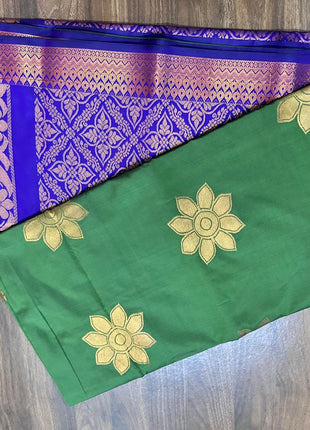 Fancy Soft Silk Bhutta Saree - LTS24 Royal Blue & Leaf Green