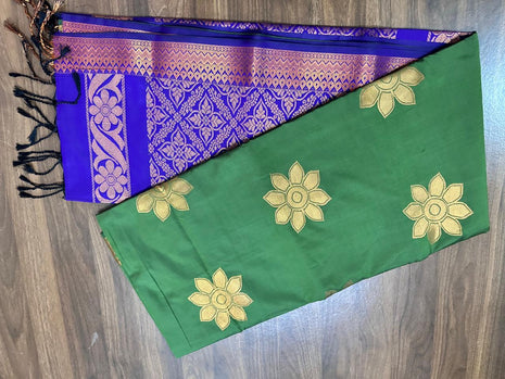Fancy Soft Silk Bhutta Saree - LTS24 Royal Blue & Leaf Green