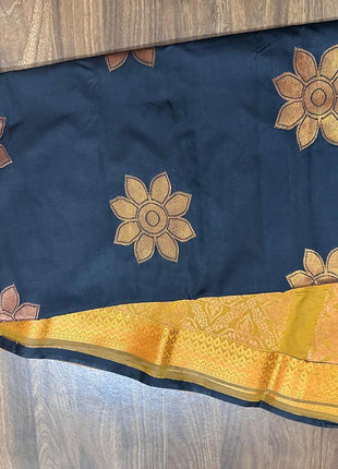 Fancy Soft Silk Bhutta Saree - LTS32 Black & Mustard Yellow