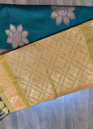 Fancy Soft Silk Bhutta Saree - LTS50 Forest Green & Muted Gold