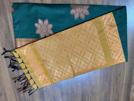 Fancy Soft Silk Bhutta Saree - LTS50 Forest Green & Muted Gold
