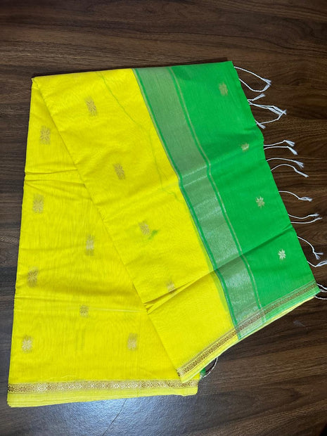 Luna Silk Cotton Saree - LTS61 Yellow & Green