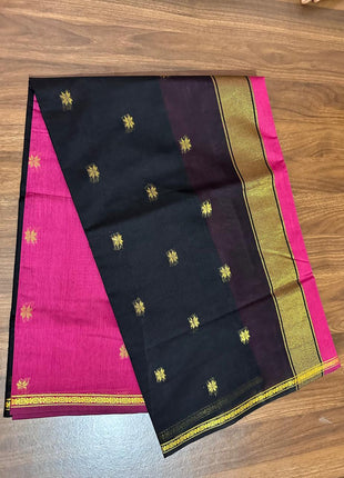 Luna Silk Cotton Sarees - LTS70 Black & Magenta