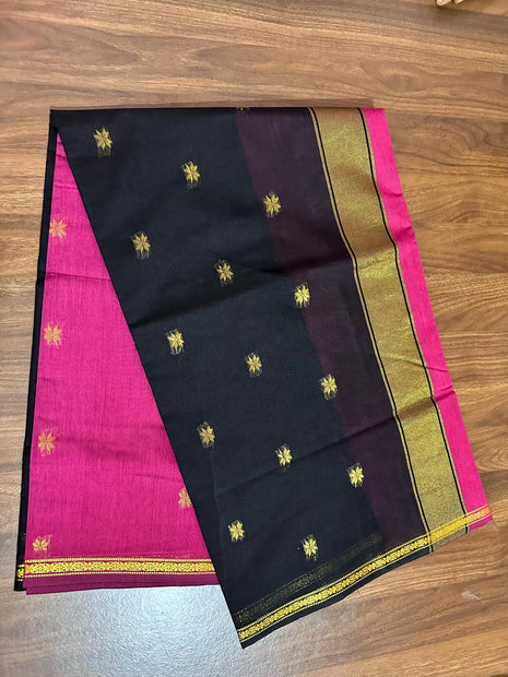 Luna Silk Cotton Sarees - LTS70 Black & Magenta