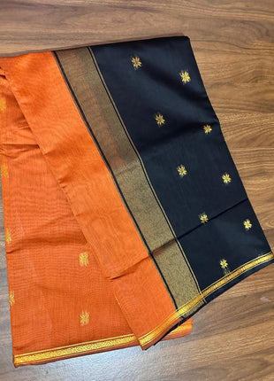 Luna Silk Cotton Sarees - LTS67 Deep Orange & Black
