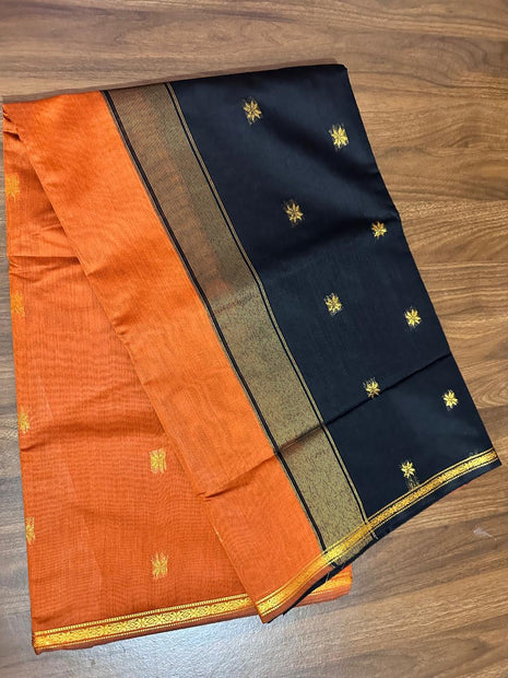 Luna Silk Cotton Sarees - LTS67 Deep Orange & Black