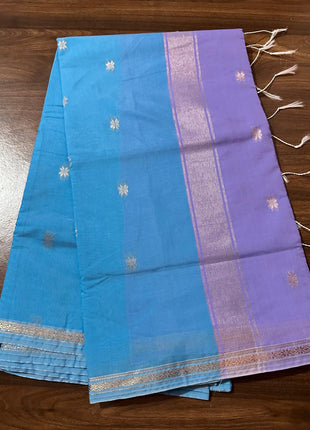 Luna Silk Cotton Saree - LTS65 Sky Blue & Light Lavender