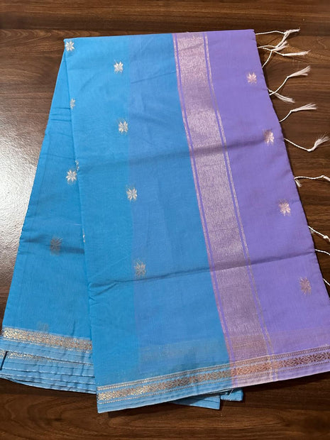 Luna Silk Cotton Saree - LTS65 Sky Blue & Light Lavender