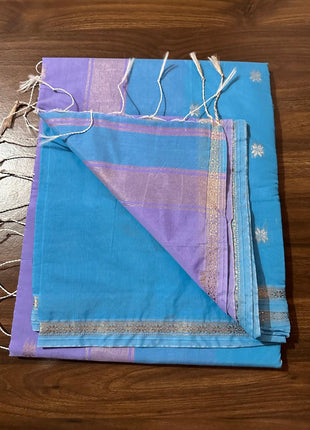 Luna Silk Cotton Saree - LTS65 Sky Blue & Light Lavender