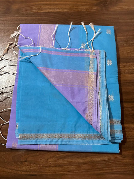 Luna Silk Cotton Saree - LTS65 Sky Blue & Light Lavender