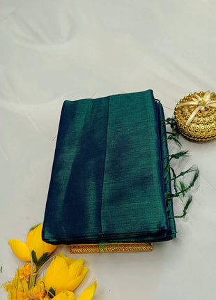 Premium Quality Raga Tissue  Soft Silk Saree - LTS151  Dual-tone blue and green