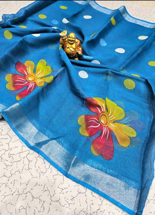 Original Linen Cotton sarees - LT55 Blue