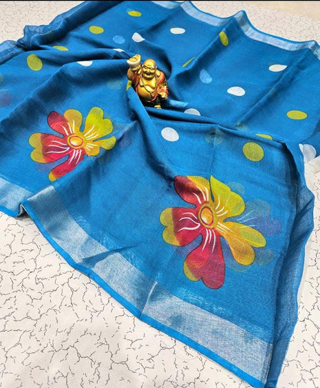 Original Linen Cotton sarees - LT55 Blue