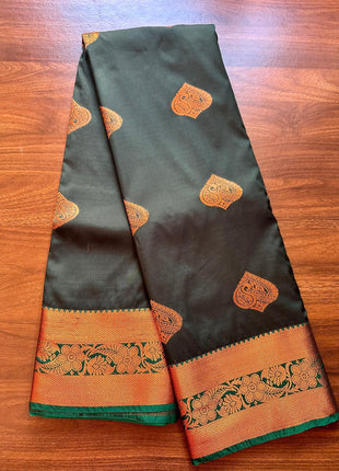 Kanchipuram Handloom Soft Silk Saree - LTS117 Dark Green & Teal Green