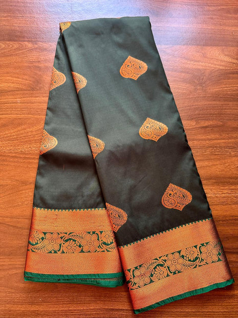 Kanchipuram Handloom Soft Silk Saree - LTS117 Dark Green & Teal Green
