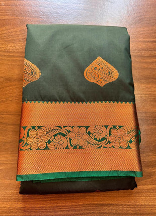 Kanchipuram Handloom Soft Silk Saree - LTS117 Dark Green & Teal Green