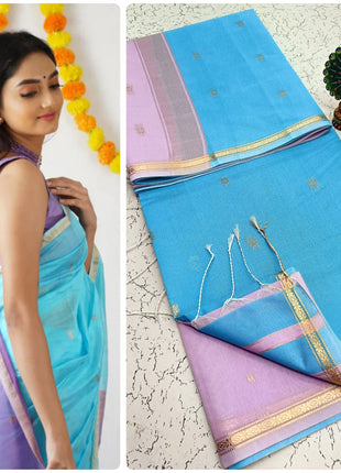 Luna Silk Cotton Sarees - Sky Blue