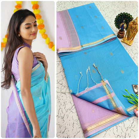 Luna Silk Cotton Sarees - Sky Blue